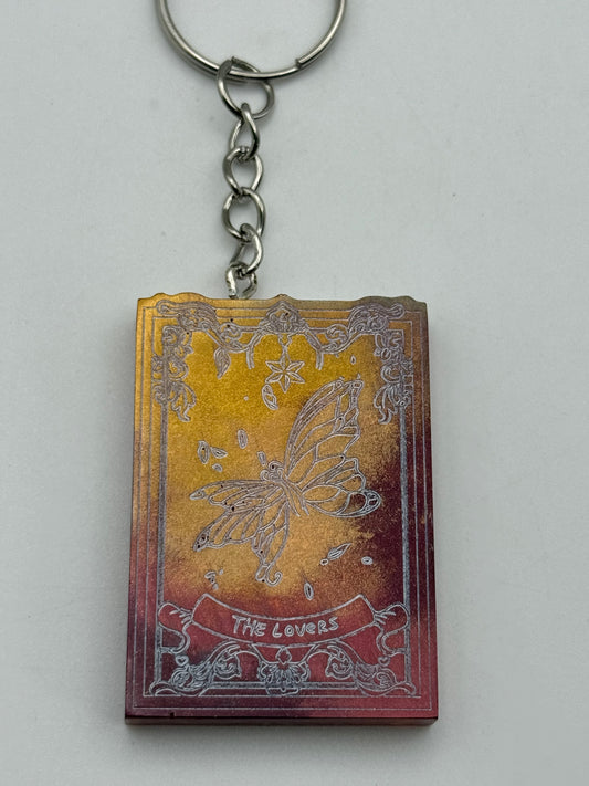 Keychains - Handmade Resin - Tarot Card - Orange/Gold - The Lovers #106071
